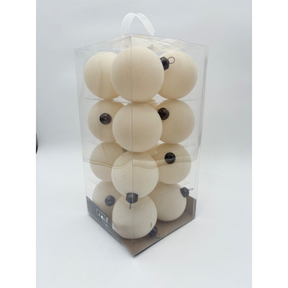 Christmas Shatterproof Flocked Cream Christmas Ornaments Ball Set of 16